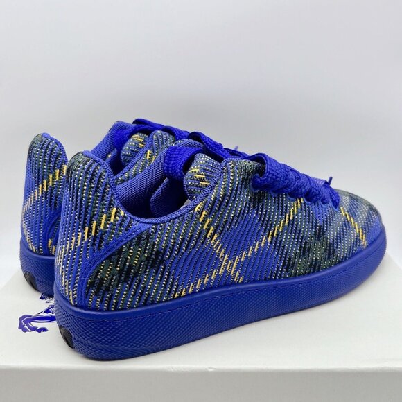 Burberry Box Knit Low Up Men’s Sneakers Blue Check Lace Up EU 45 US 12 - Picture 7 of 12